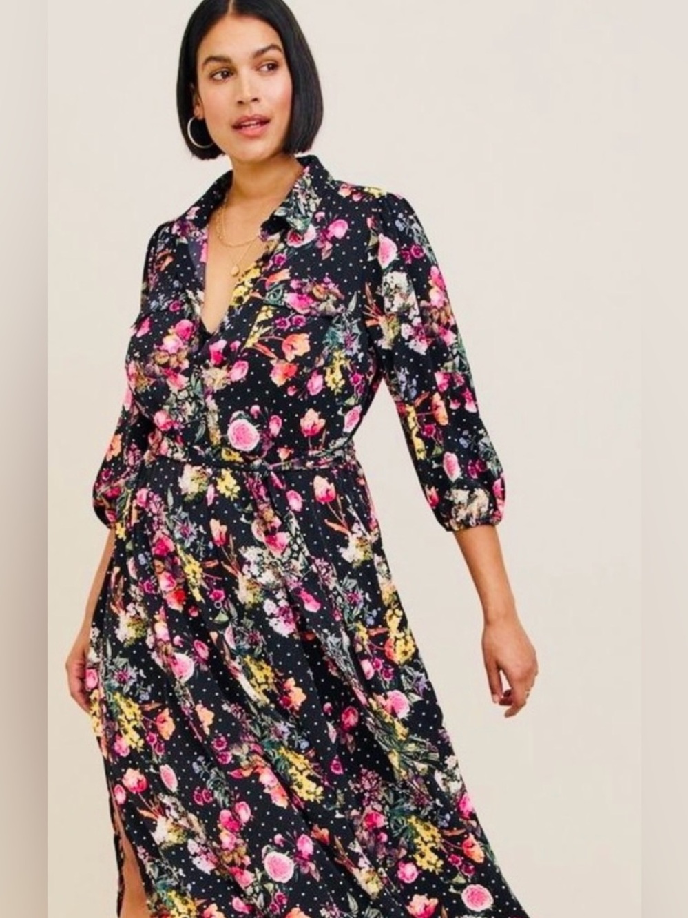 TORRID Black Floral Tea Length Studio Refined Woven Shirt Dress Sz 1X New
